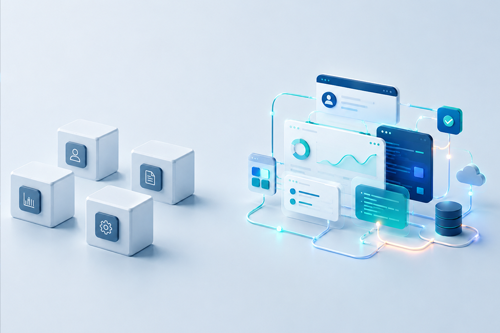 Custom software modules compared with a connected digital application platform